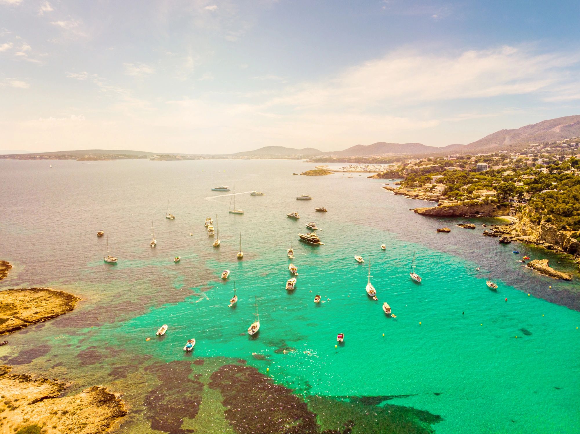 Turquoise bay and yachts at Illetas in Majorca