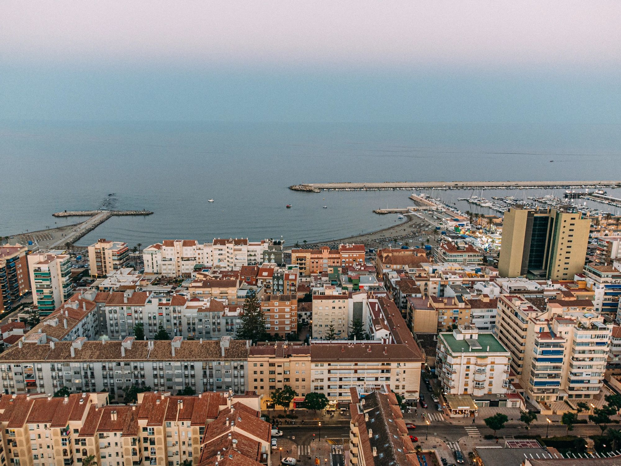 Fuengirola beach on the Costa del Sol at dusk