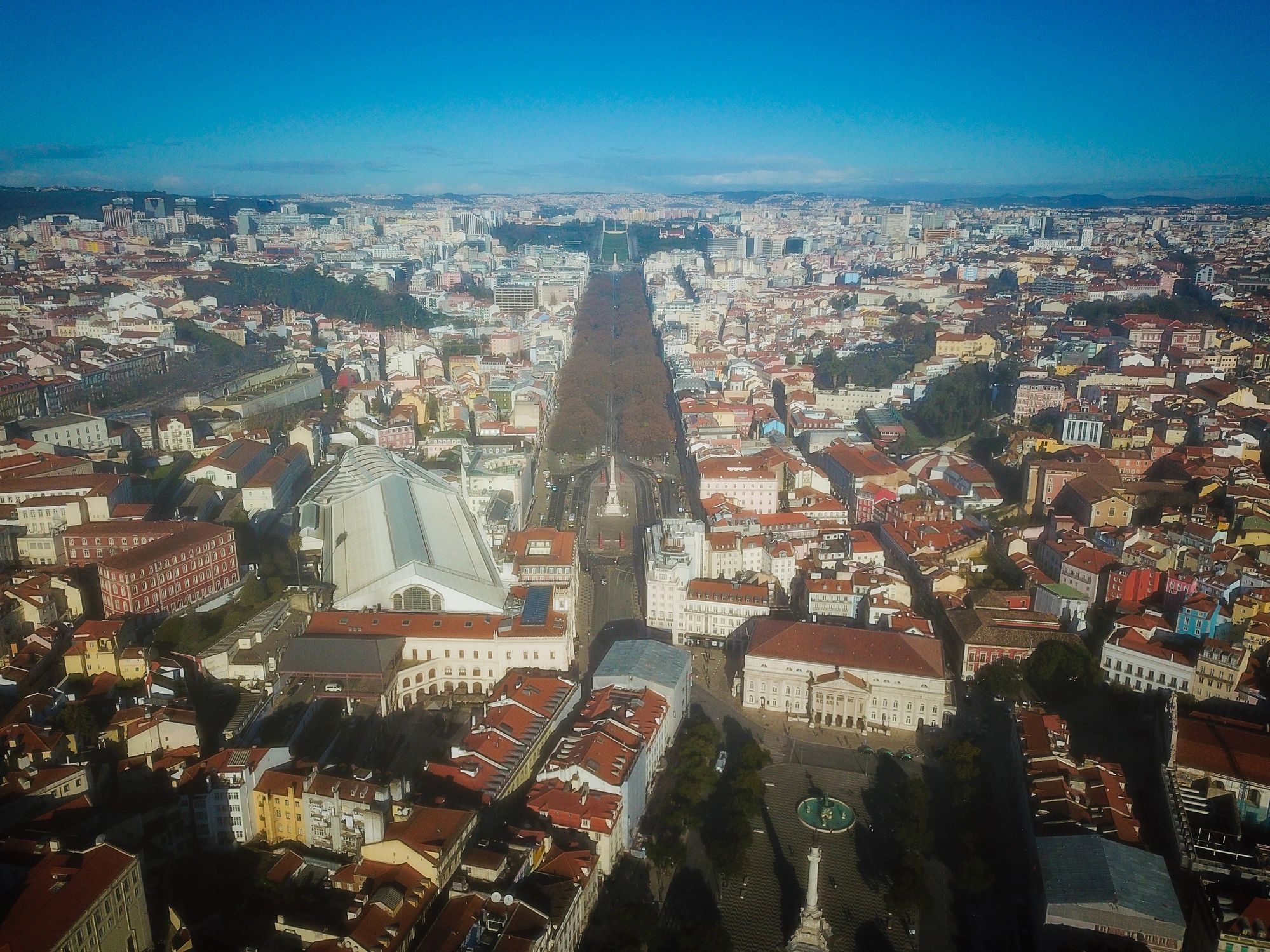 Aerial view of Lisbon city centre with Rossio Square and Avenida da Liberdade
